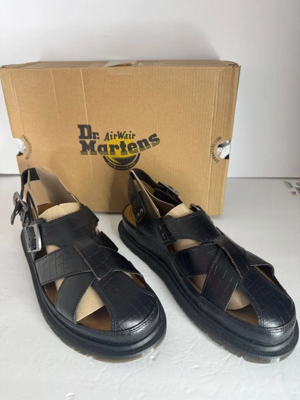 Dr. Martens Archive Sandal Fisherman Crocodile Analine Leather Brown EU 42 US 10 - Picture 2 of 7